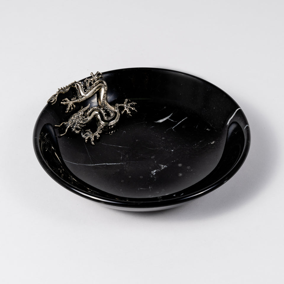 Chinese Silver Dragon Marble Plate
