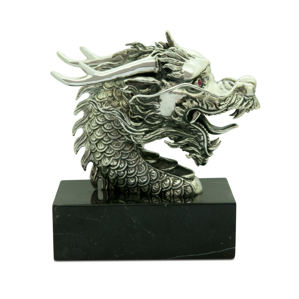 Silver Dragon Head Bookend