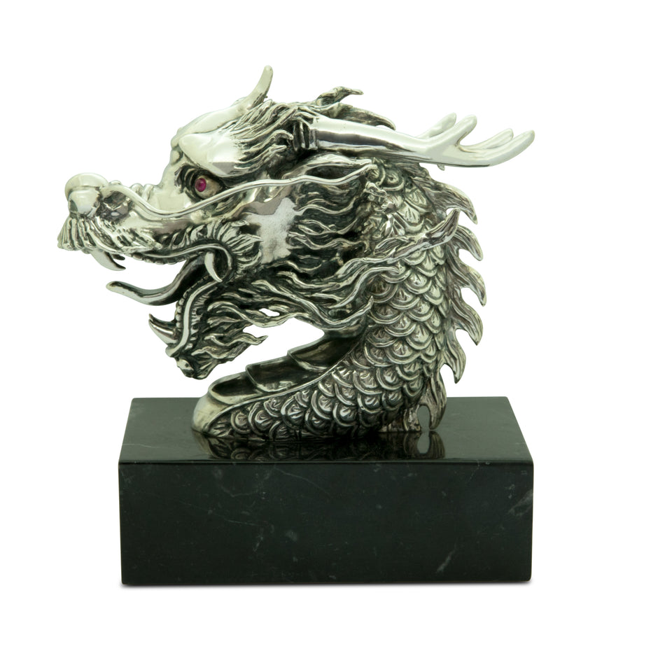 Silver Dragon Head Bookend