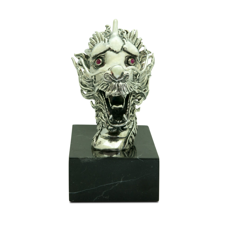 Silver Dragon Head Bookend