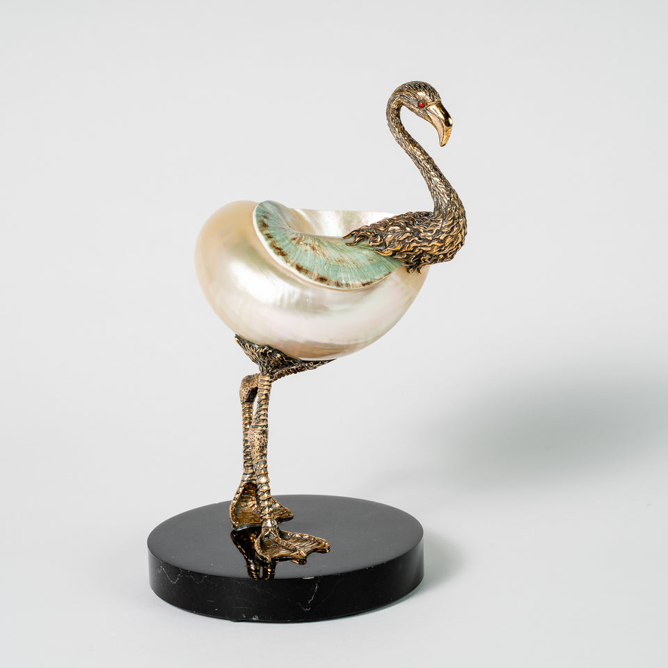 Bronze Flamingo Minivase -Turquoise Green/Pearly Polished