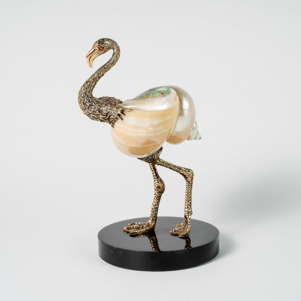 Bronze Flamingo Minivase -Turquoise Green/Pearly Polished