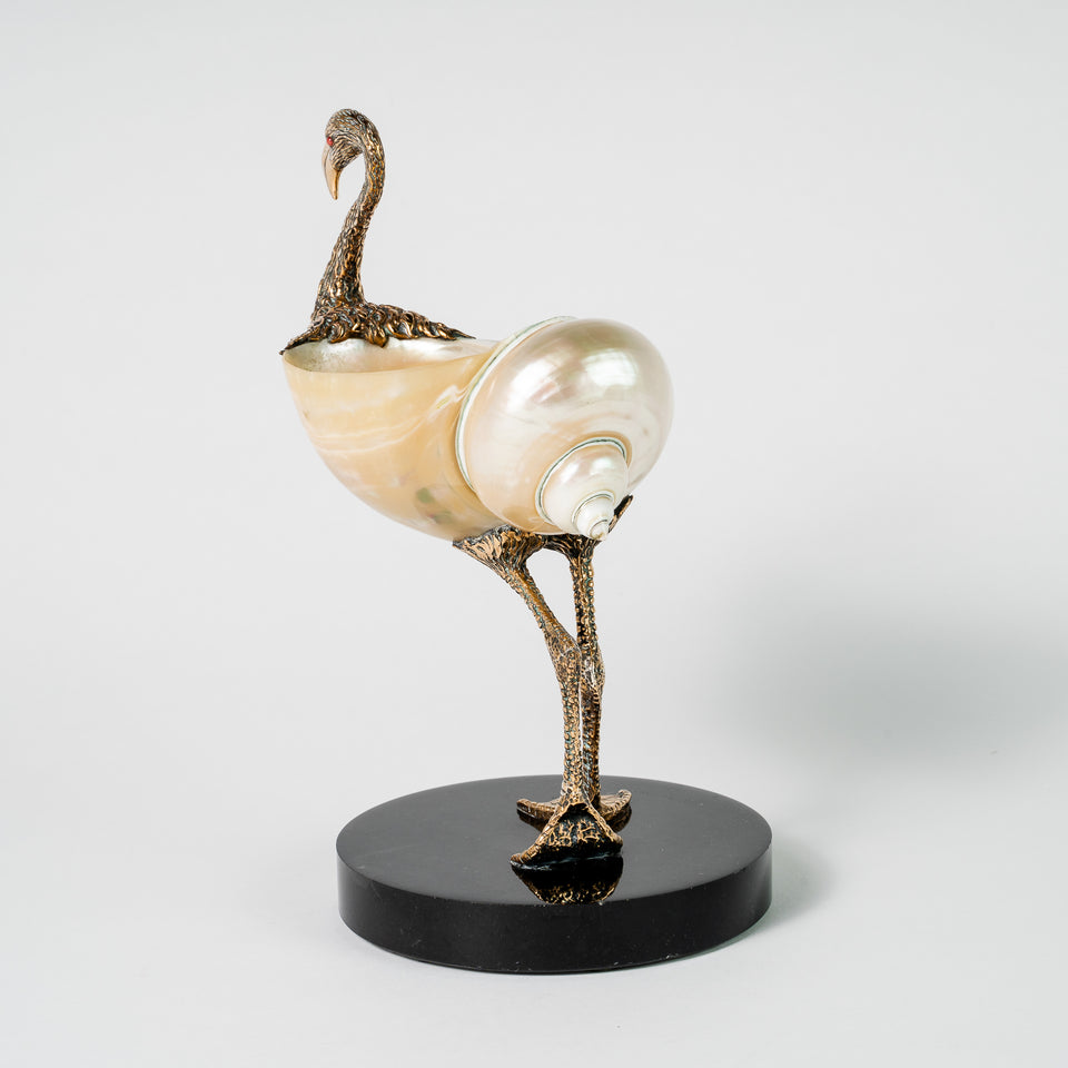Bronze Flamingo Minivase -Turquoise Green/Pearly Polished