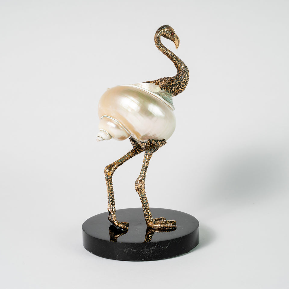 Bronze Flamingo Minivase -Turquoise Green/Pearly Polished