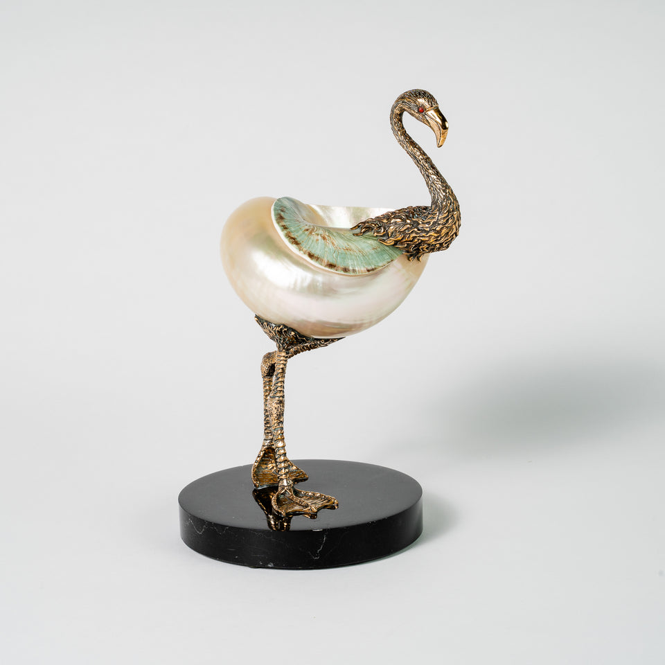 Bronze Flamingo Minivase -Turquoise Green/Pearly Polished