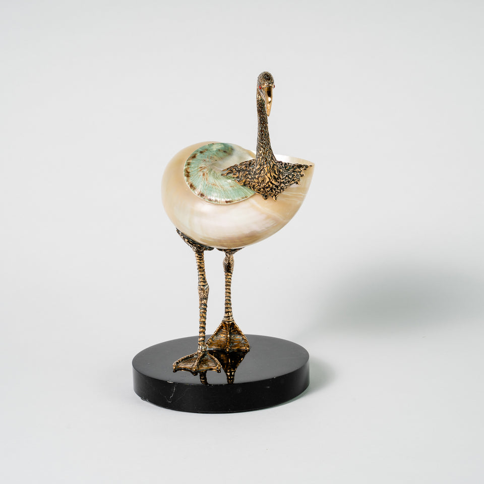 Bronze Flamingo Minivase -Turquoise Green/Pearly Polished