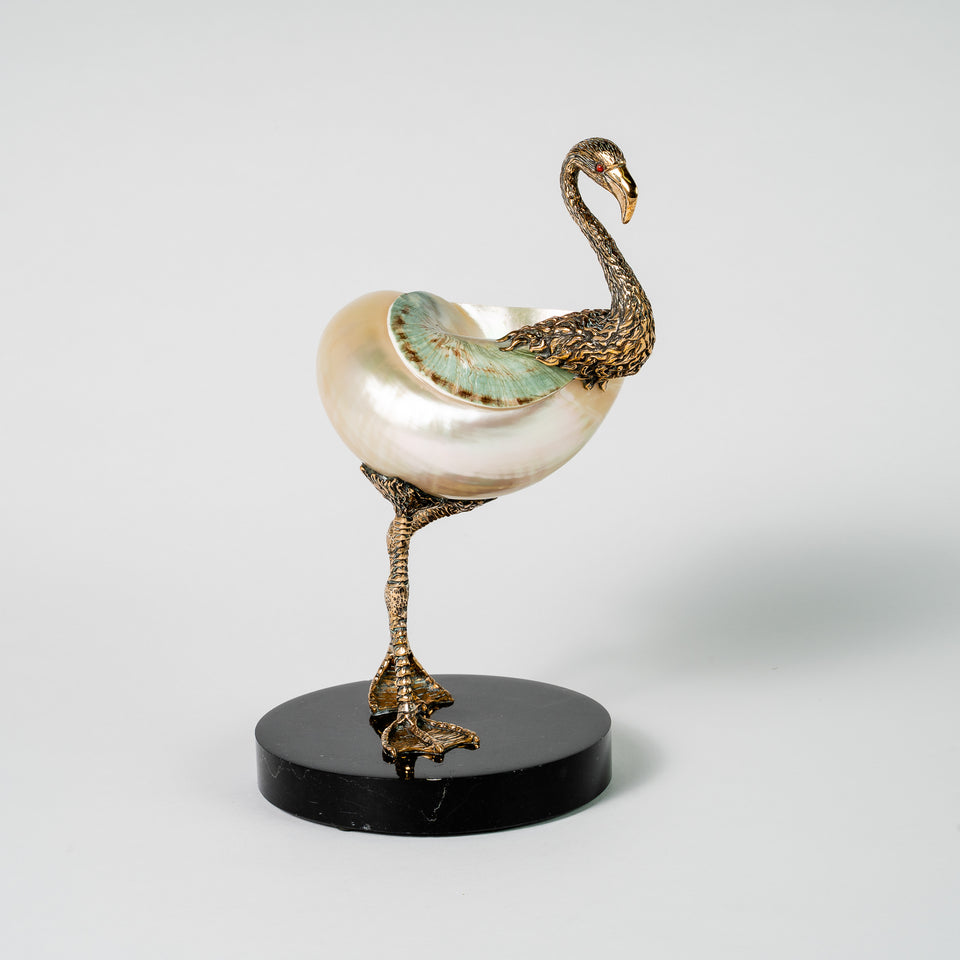 Bronze Flamingo Minivase -Turquoise Green/Pearly Polished