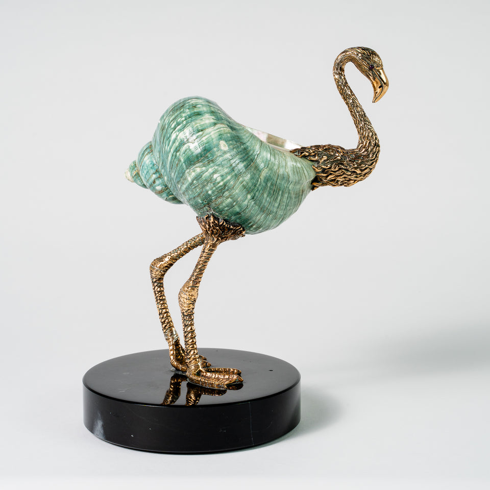 Bronze Flamingo Minivase -Turquoise Green/Pearly Polished