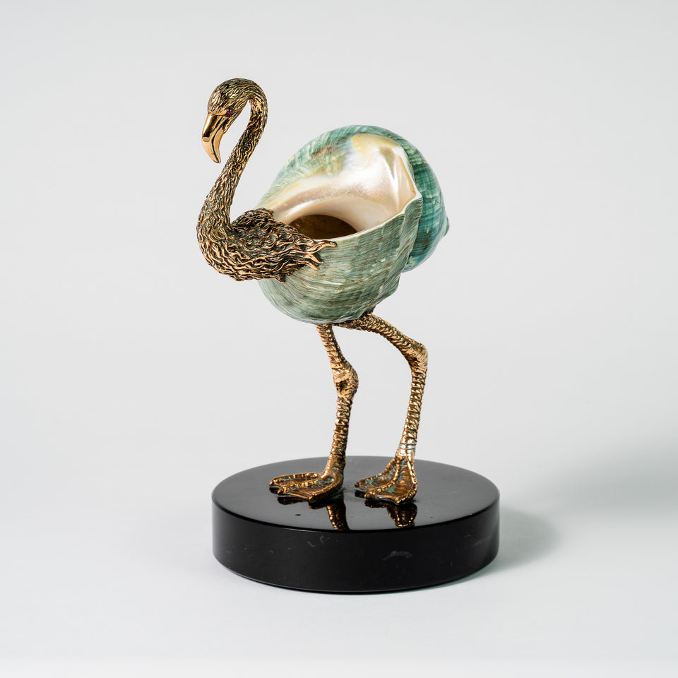 Bronze Flamingo Minivase -Turquoise Green/Pearly Polished