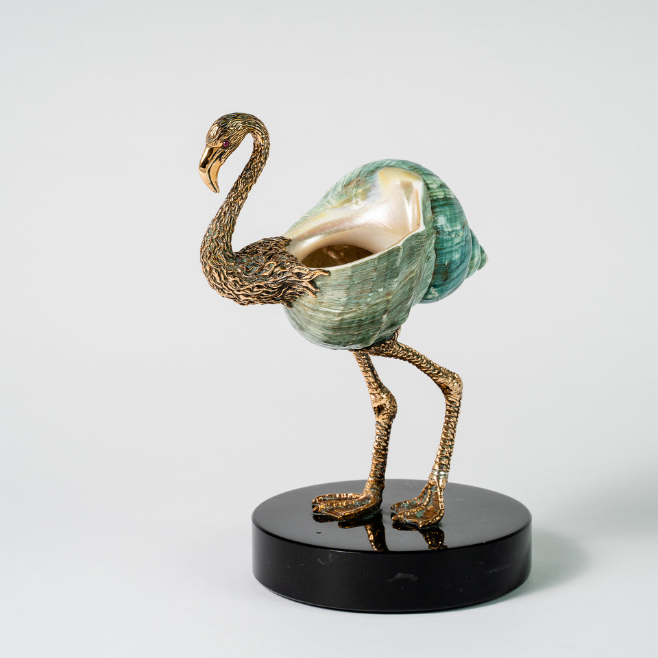 Bronze Flamingo Minivase -Turquoise Green/Pearly Polished