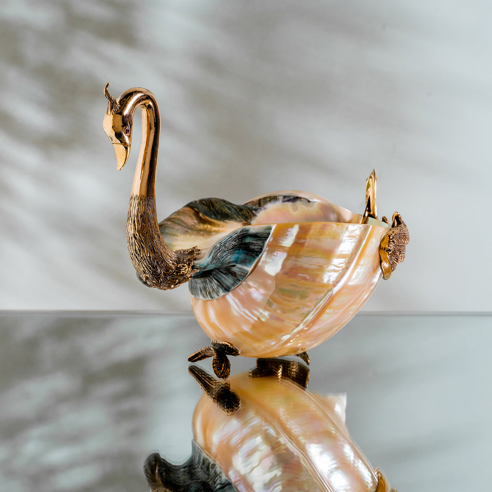 Bronze Swan Pearl Bowl - Pearly Polished