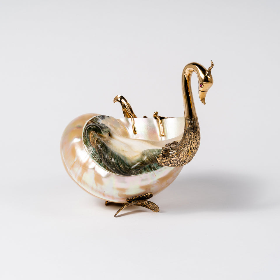 Bronze Swan Pearl Bowl - Pearly Polished