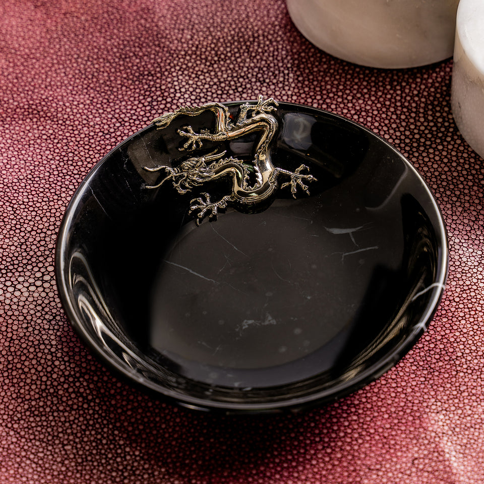 Chinese Silver Dragon Marble Plate