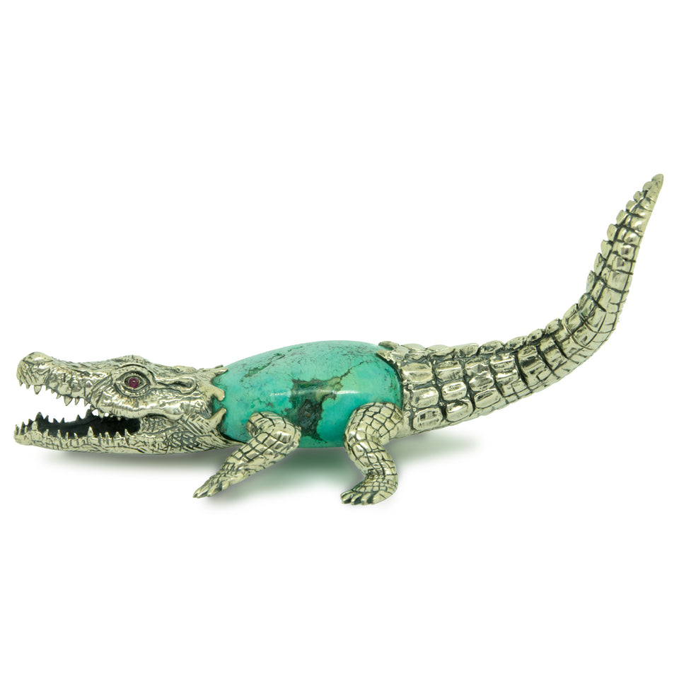 Crocodile Paperweight -Turquoise/Amethyst