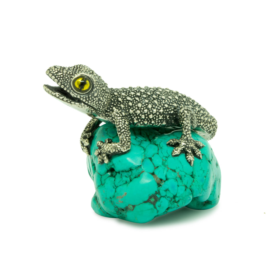 Gecko Paperweight - Turquoise / Azurite
