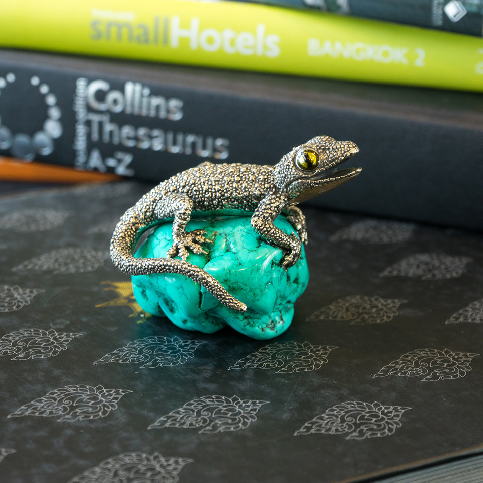 Gecko Paperweight - Turquoise / Azurite
