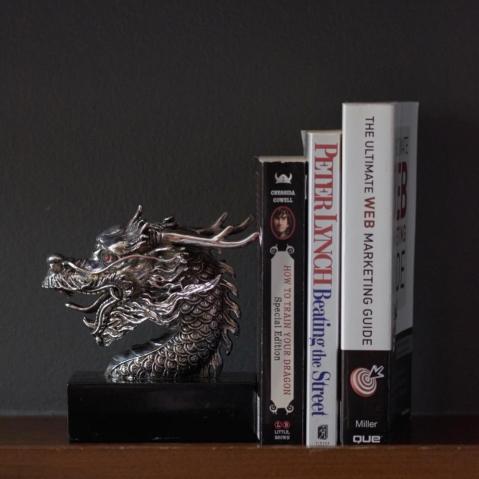 Silver Dragon Head Bookend