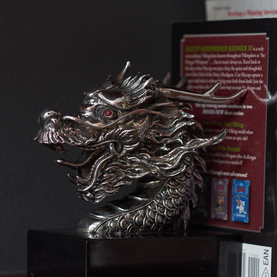 Silver Dragon Head Bookend